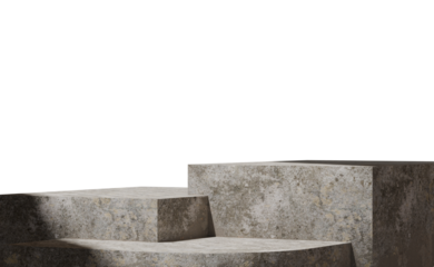 Modern, textured concrete display podiums against dark background