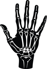 Silhouette Skeleton Hand Anatomy Bone Structure with Transparent Background