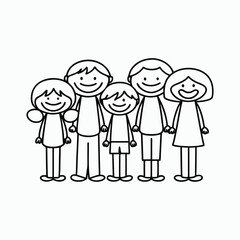 Stick Figure Family - Simple Black and White Line Art. happy family in the park