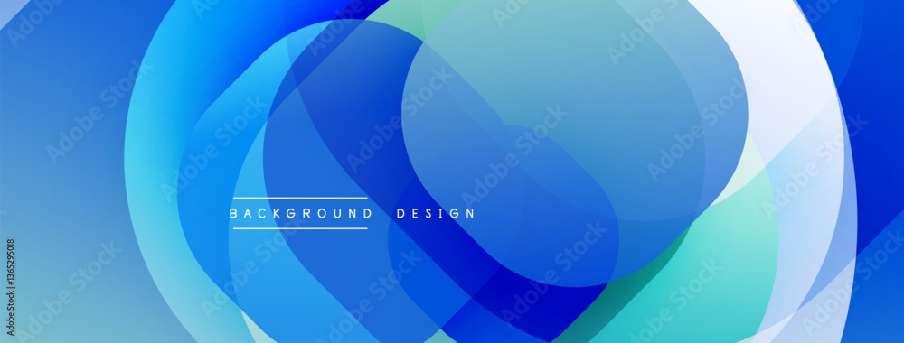 Poster Circular abstract design with overlapping translucent circles and round shapes, blending gradients and smooth curves, creating depth, contrast, and a dynamic visual effect