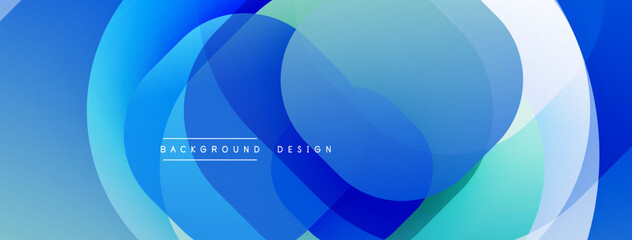 Circular abstract design with overlapping translucent circles and round shapes, blending gradients and smooth curves, creating depth, contrast, and a dynamic visual effect