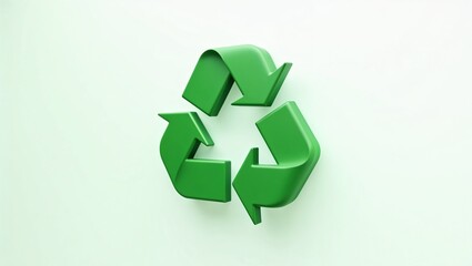 Modern 3D recycling symbol in glossy green on white background, minimalist and sleek design