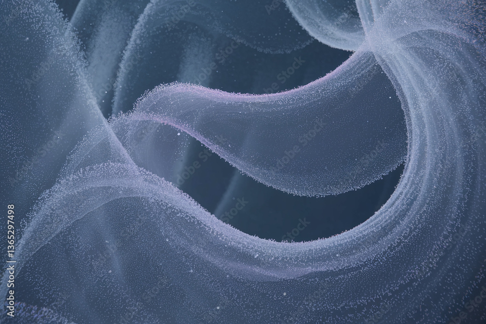 Poster abstract image of flowing, translucent grey fabric with textured surface, creating a dreamy, etherea