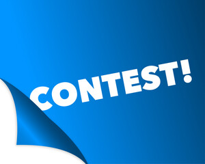 banner competition contest text on blue background with curled corner vector design