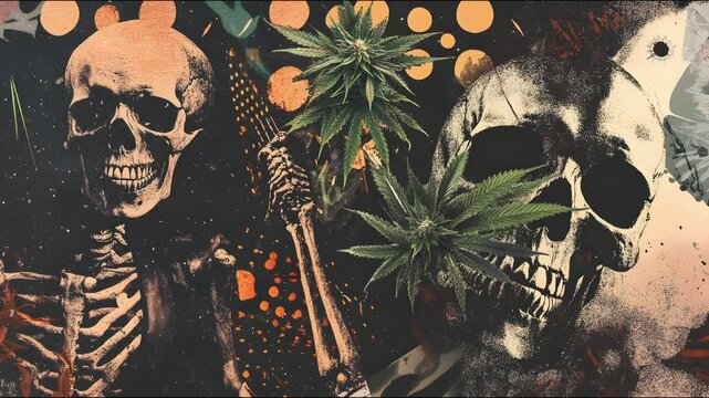 Stop Motion Black and White Background Art Cannabis Skull