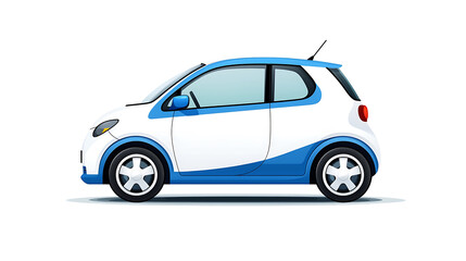 compact car illustration featuring blue and white design, showcasing modern and stylish look. vehicle is depicted side view