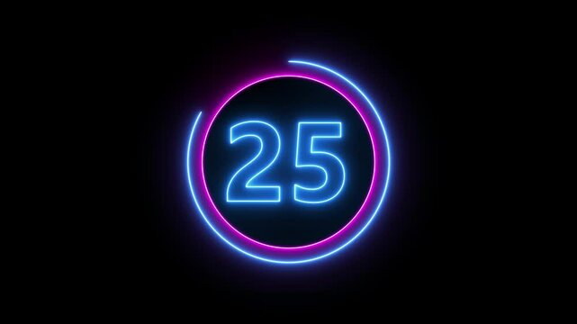 Glowing neon line Thirty seconds Digital Timer.Thirty seconds Digital Negative Countdown.neon thirty seconds Countdown