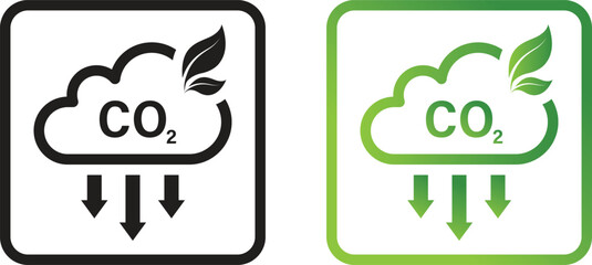 Green cloud CO2 reduction vector logo icon with eco friendly concept. Vector illustration