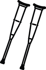Pair of Black Crutches Outline Style with Transparent Background Medical Aid