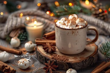 Steaming Cup of Hot Cocoa with Cozy Vibes