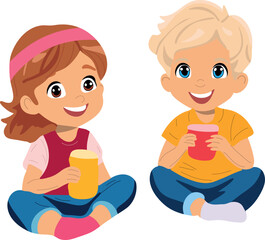 Children on picnic.Adorable child illustration with a cheerful expression, perfect for children's designs and educational projects.g