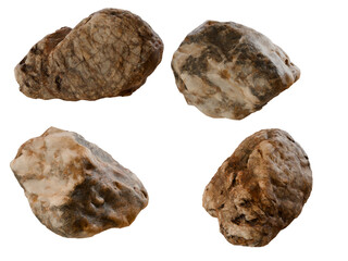 Four smooth, rounded rocks, isolated on black background