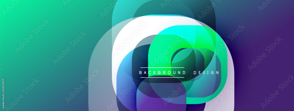 Aufkleber Circular abstract design with overlapping translucent circles and round shapes, blending gradients and smooth curves, creating depth, contrast, and a dynamic visual effect