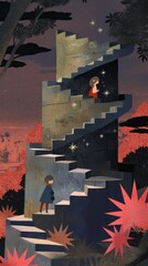Obraz premium Galaxy star illustration staircase landscape.