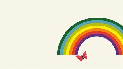 Vibrant Rainbow with Butterfly Minimalist Design Digital Art Bright Background Creative Interpretation