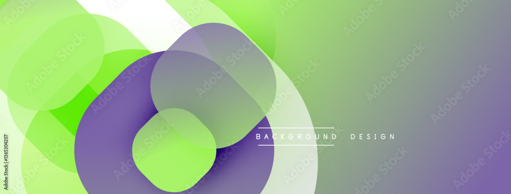 Poster Circular abstract design with overlapping translucent circles and round shapes, blending gradients and smooth curves, creating depth, contrast, and a dynamic visual effect