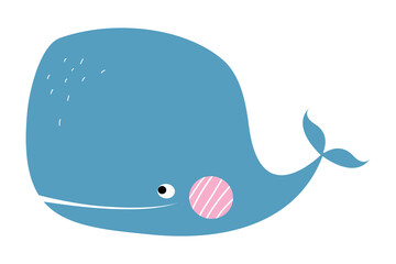 Vector cute whale illustration in trendy style on white background