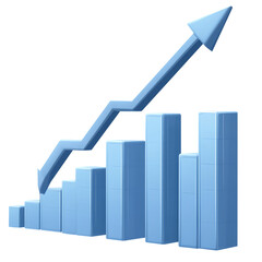 A blue graph with a rising arrow Isolated on fully transparent png Background
