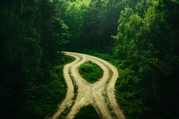 Fototapeta premium Aerial view of a crossroads in a forest