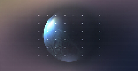 Pixelated 3d space. Pixelated Moon in the Night. Retro futurism. Tech cover. Future template. Abstract background with planet