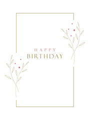Birthday card on white background, floral
