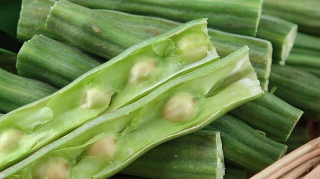 Fresh moringa pods cut into pieces