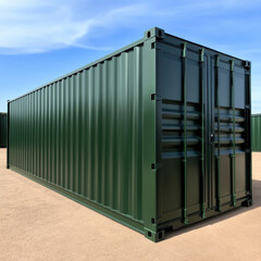 Fototapeta premium Large dark green outdoor storage container with sturdy design, ideal for various storage needs. This container is perfect for organizing tools, equipment, or supplies in outdoor settings