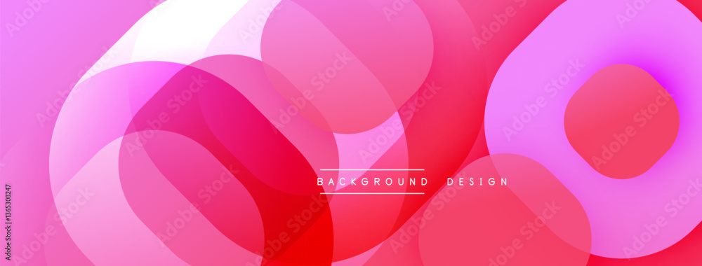 Poster Circular abstract design with overlapping translucent circles and round shapes, blending gradients and smooth curves, creating depth, contrast, and a dynamic visual effect