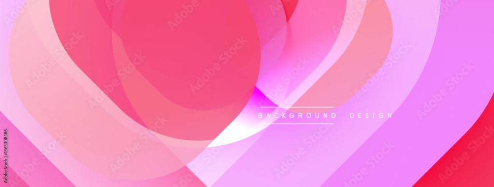 Poster Circular abstract design with overlapping translucent circles and round shapes, blending gradients and smooth curves, creating depth, contrast, and a dynamic visual effect