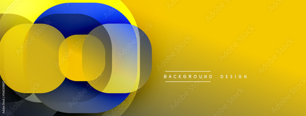 Aufkleber Circular abstract design with overlapping translucent circles and round shapes, blending gradients and smooth curves, creating depth, contrast, and a dynamic visual effect