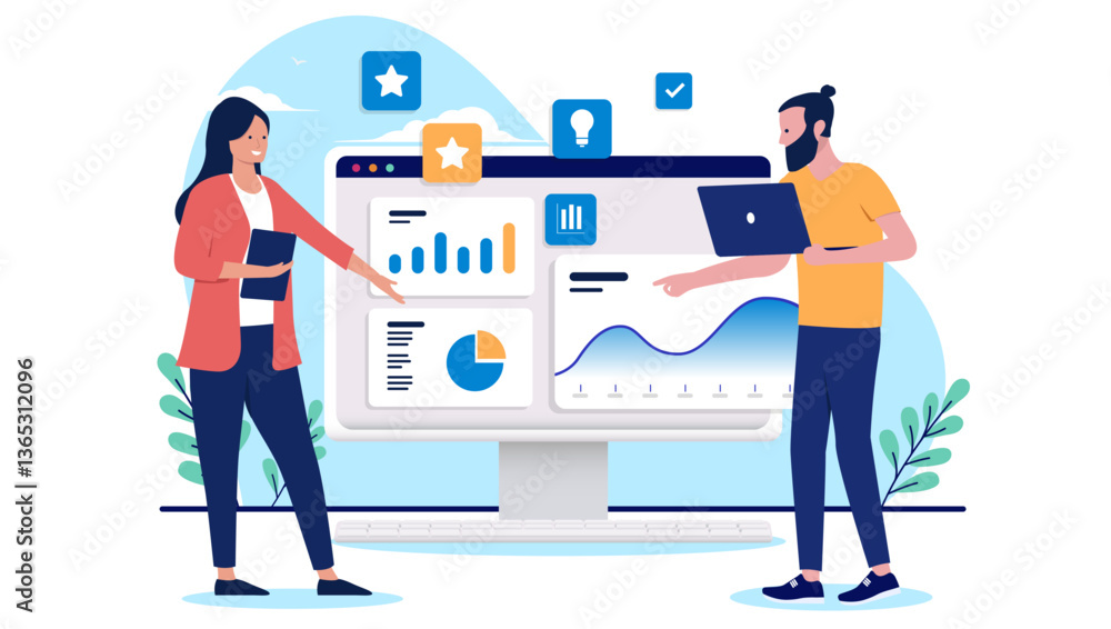 Leinwandbilder people working with business data crm charts - businesspeople with computers and customer relationsh