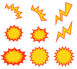 ギザギザと稲妻の強調アイコンセット