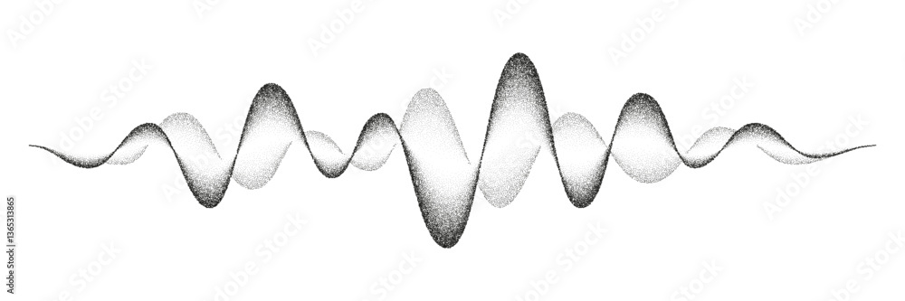 Poster noise grain sound wave, vector black stipple gradient dotwork. music soundwave line with halftone do