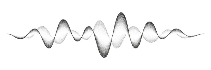 Noise grain sound wave, vector black stipple gradient dotwork. Music soundwave line with halftone dotted pattern. Vintage noise grain, sand stipple voice and musical sound waveform flow or sine wave