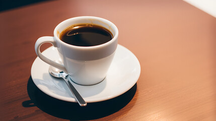 Obraz premium there is a cup of coffee with a saucer on a table