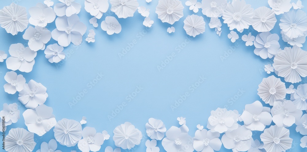 Aufkleber a serene arrangement of white petals on a soft blue background, creating a calming and elegant frame