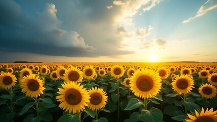 Fototapeta premium Sunset Sunflower Field Golden Hour Beauty