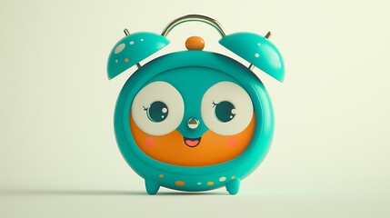 Obraz premium Cute teal alarm clock with big eyes