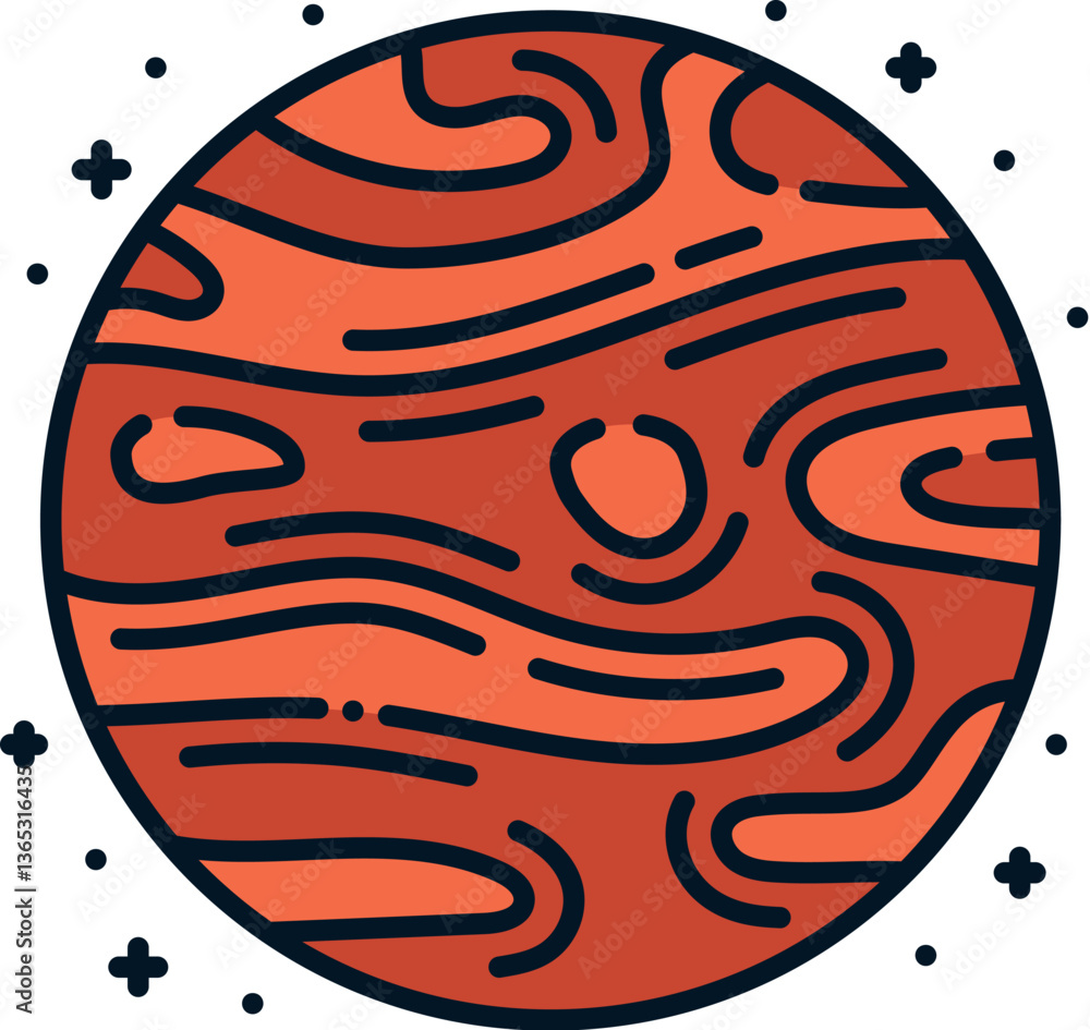 Poster space galaxy mars planet color line icon. astronomy travel outline icon, space exploration linear ve