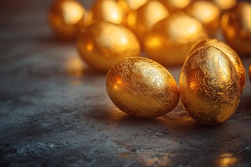 Obraz premium A close-up shot of a gold decorated Easter egg. Generative AI 