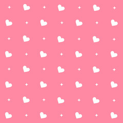 Abstract seamless pattern with hearts. Retro checkered  pink background.