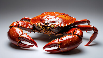 Freshly cooked whole red crab with glossy shell and claws served on a plate gourmet seafood delicacy rich in flavor and nutrition perfect for fine dining