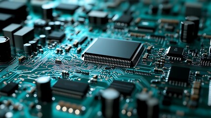 Close-Up View of a Modern Circuit Board Showcasing Intricate Electronic Components