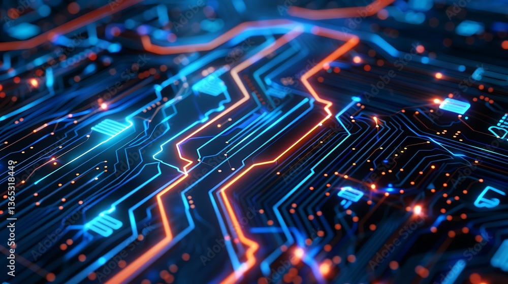 Poster close-up view of a modern circuit board showcasing intricate electronic components