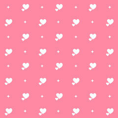 Abstract seamless pattern with hearts. Retro checkered  pink background.