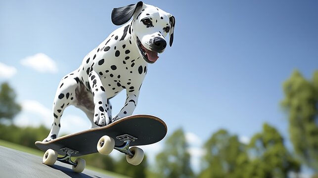 Dalmatian dog skateboarding