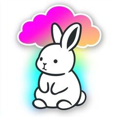 Fototapeta premium Cute Cartoon Bunny Rabbit Under a Rainbow Cloud