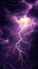 Obraz premium A dramatic image of a lightning bolt striking through a stormy sky. The lightning bolt is bright white against a backdrop of dark purple clouds, creating a sense of power and danger.