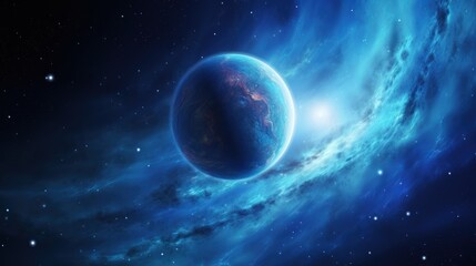Obraz premium Blue Planet in Nebula. A Stunning Space Image of Celestial Beauty