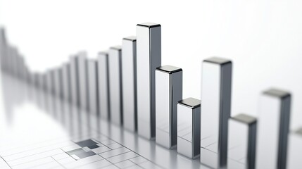 3D metallic bar graph showing growth and decline.
